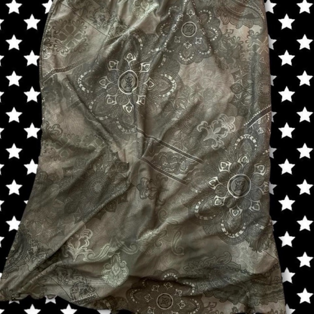 Womens Olive Paisley Satin Maxi Skirt